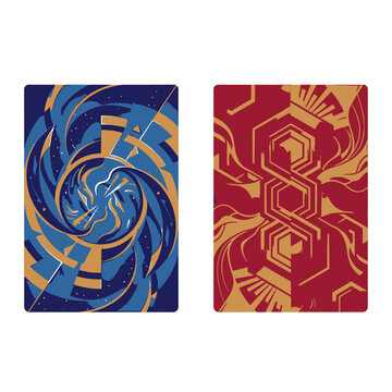 Modern abstract playing card back designs in red and blue