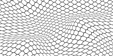 Fishing or soccer net. Repeated hexagon pattern. Black wired mesh texture isolated on white background. Metallic or fabric fence, cage or lattice structure. Vector graphic Illustration. © VektorCollection