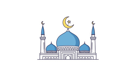 Islamic mosque with blue domes and crescent moon, minimalist vector illustration © anting