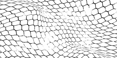 Fishing or soccer net. Repeated hexagon pattern. Black wired mesh texture isolated on white background. Metallic or fabric fence, cage or lattice structure. Vector graphic Illustration. © VektorCollection