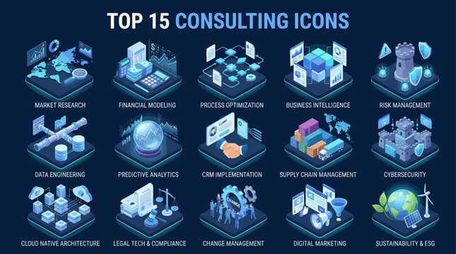 Top 15 Consulting Icons Collection for Business and Technology