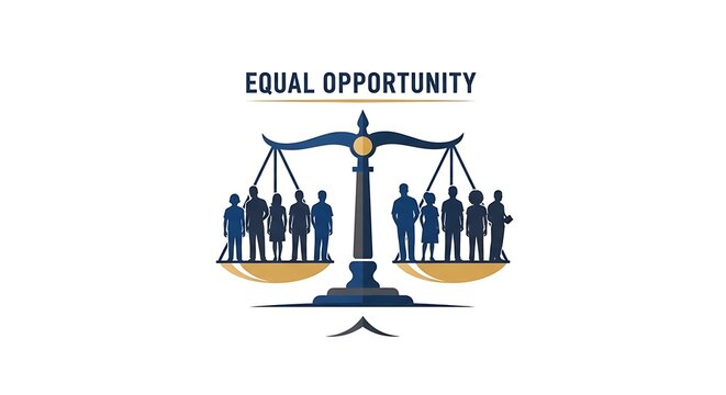 Equal Opportunity Concept Illustration with People on Scales of Justice.