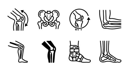 Fototapeta premium Human Joint and Bone Anatomy Illustrations – Medical and Physiotherapy Symbols Representing Movement, Pain, and Orthopedic Health for Creative Design, Education, and Healthcare Projects