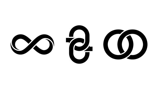 Infinity symbol and interlocking ring icons for connection and eternity branding vector
