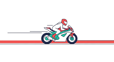Motorcycle Racer Speeding Fast Motion Line Art Illustration © maji