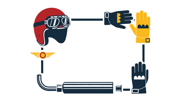 Motorcycle gear and exhaust pipe arranged in a square frame, retro style