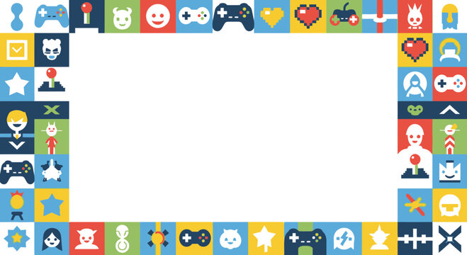 Retro Gaming Icons Frame Border - Video Game Fun and Entertainment