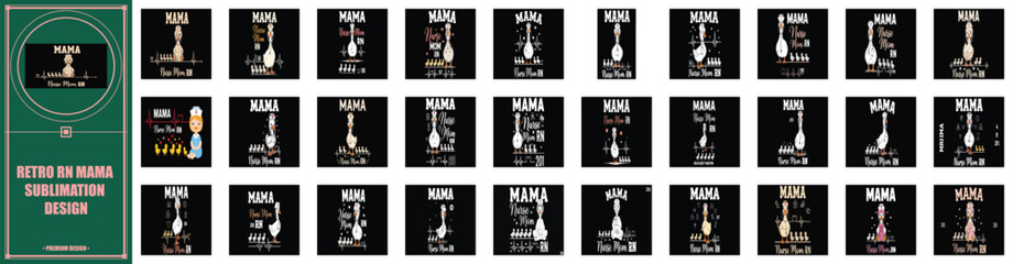 Retro mama RN goose sublimation design for nurses, includes heartbeat and stethoscope. © JAHIDUL STOCK