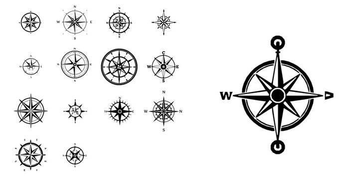 Compass Rose Navigation Symbol Flat Vector Icon with Clean Lines on White Background