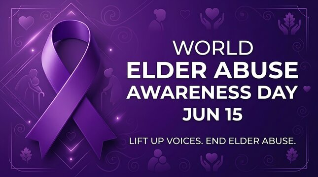 World elder abuse awareness day graphic design with purple ribbon