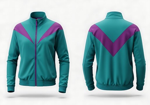Teal and purple vintage style tracksuit jacket front and back view