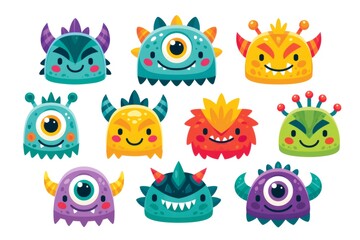 Obraz premium Cute cartoon monster alien character heads collection