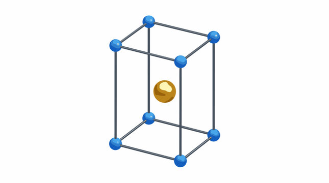 3D Render of a Body-Centered Tetragonal Crystal Lattice Structure with Spherical Atoms in a Geometric Grid Arrangement