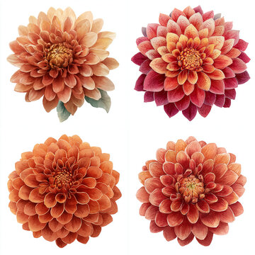 Single dahlia watercolor with terracotta and neutral tones