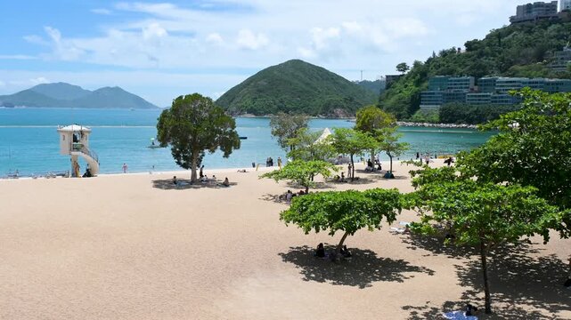 Hong Kong Island, Repulse Bay Beach, sunny day, clear sky and seascape. Hong Kong, China - 18 May 2025