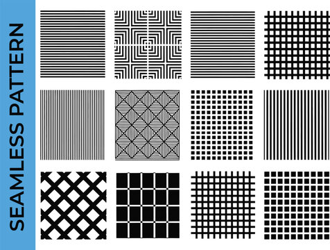 Geometric patterns, seamless designs, black and white textures, vector backgrounds, 20 seamless patterns