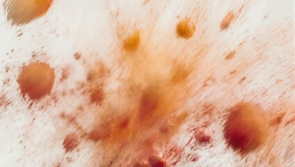 Fototapeta premium Abstract orange paint splatters on white background, artistic expression.