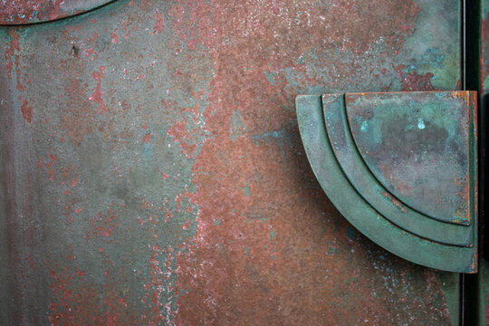 Copper Patina Architectural Detail with Verdigris Oxidized Metal Surface