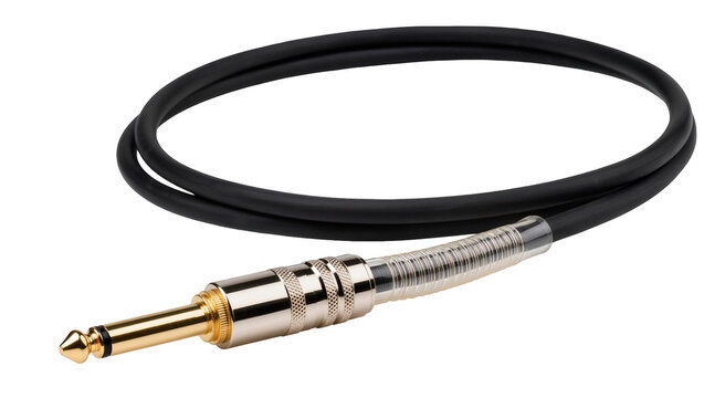 Isolated coiled black audio cable with gold-plated 1/4 inch jack plug connector