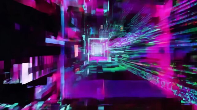 Abstract Glitch Visuals with Corrupted Data and Pixel Artifacts