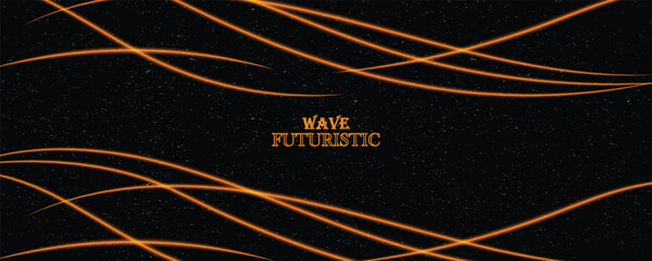 Abstract futuristic curved glowing neon orange light ray with wave text design on dark starry background. Vector illustration for sci-fi tech presentation template and banner. © DAR