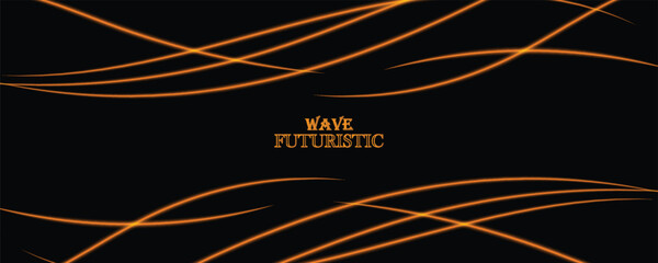 Abstract futuristic curved glowing neon orange light ray with wave text design on dark starry background. Vector illustration for sci-fi tech presentation template and banner. © DAR