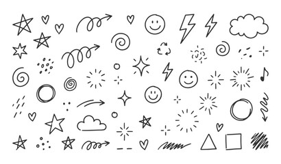 Obraz premium Modern Doodle Elements Hand Drawn Vector Bundle