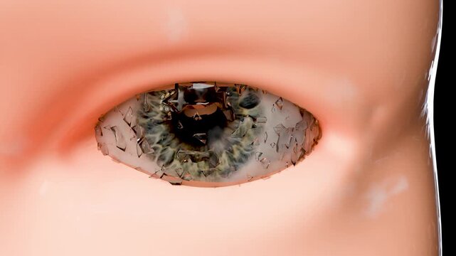 Dry Eye Syndrome: Rapid Tear Evaporation Process, Ocular Surface and Tear Film Instability, Human Eye Blinking with Rapid Tear Evaporation, 3d render