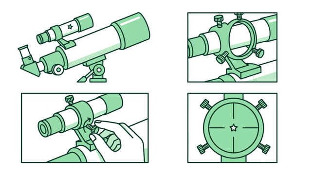 Line art diagram showing how to align a telescope finder