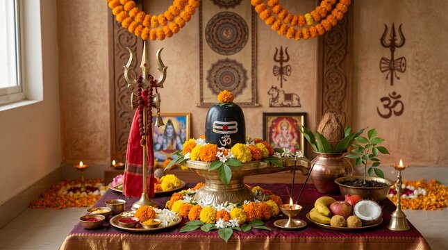 Lord shiva symbol with worship of Shiva Ling design background for festival template.