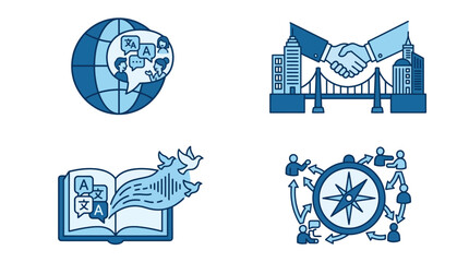 Naklejka premium Blue icons representing global communication and business connection