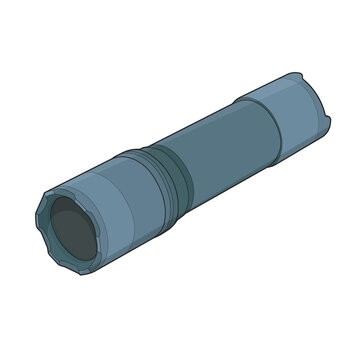 Isometric tactical flashlight colored filled outline vector element for edc survival gear diagrams