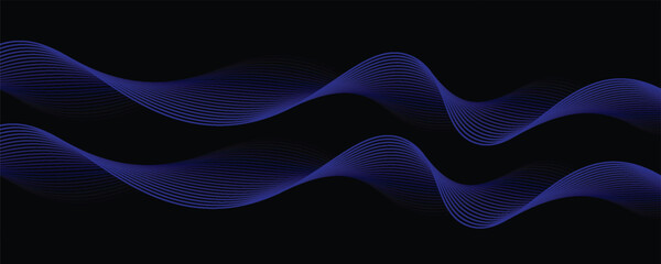 Glowing blue abstract wave on dark, shiny motion, magic space light. Techno abstract background © YAREU