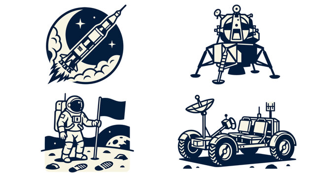 A collection of retro space exploration vector icons