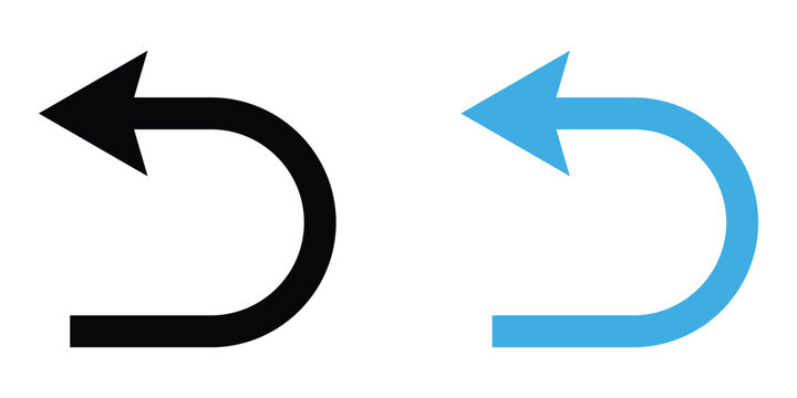 Black and blue undo return arrow icons symbolizing previous action or refresh commands for digital designs