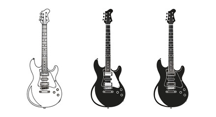 Fototapeta premium Three Electric Guitars in White, Black and Dark Finish Displayed as a Trio.