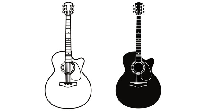 Two Acoustic Guitars: White and Black Silhouette Illustration.