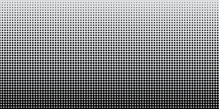 Dotted gradient vector illustration, white and black halftone background, horizontal seamless dotted lines, monochrome dots texture