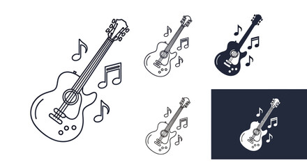 Naklejka premium Collection of Guitar Icons in Various Angles and Colors for Music Design.