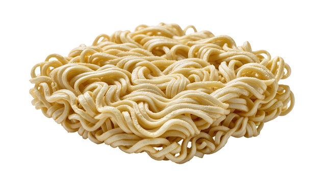 Isolated delicious dry block of instant ramen noodles for a savory quick meal ingredient