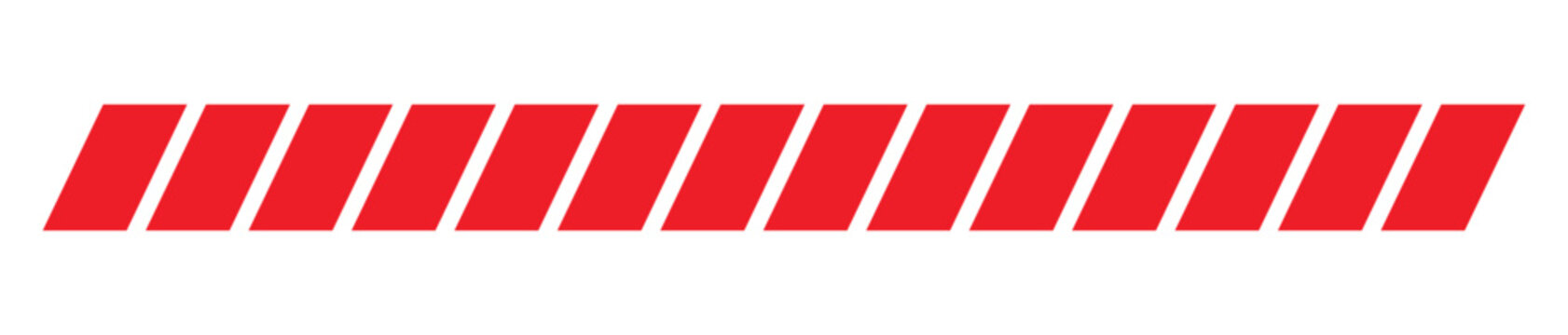 Long horizontal line of bright red slanted geometric parallelogram shapes creating a modern and dynamic graphic element on a clean white background