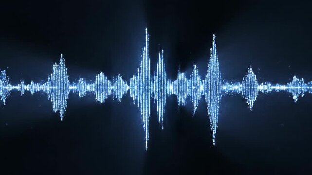 Dynamic Neon Blue Audio Waveform Visualization in Motion.