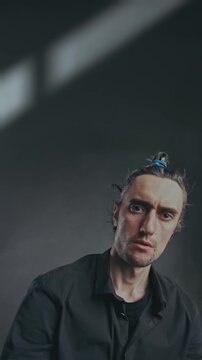 Funny Person Puffing Lips with Straight-Faced Expression