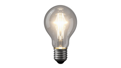 Isolated modern LED filament light bulb glowing brightly with warm light for energy and ideas. © Vincent