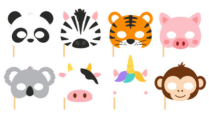 Cute animal face masks set with panda tiger pig and unicorn © Alan