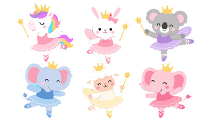 Cute animal ballerina princess characters set in pastel style © Alan