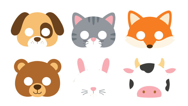 Cute animal face mask set with dog cat fox bear rabbit cow
