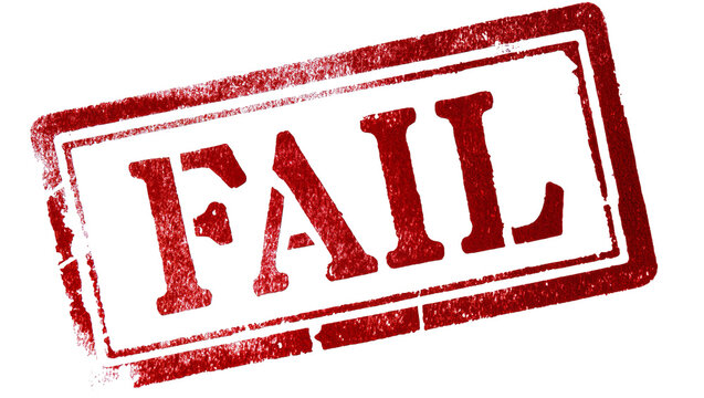 Isolated red rubber stamp impression with the word FAIL, signifying error, mistake, or rejection