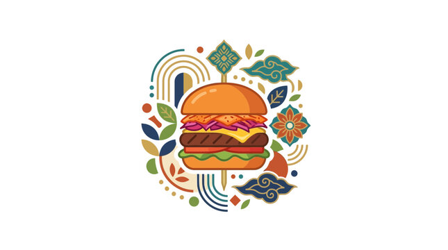 Colorful abstract burger illustration with ornate decorative elements