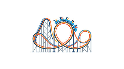 Colorful Amusement Park Roller Coaster Loop with Passengers Excited © Naila